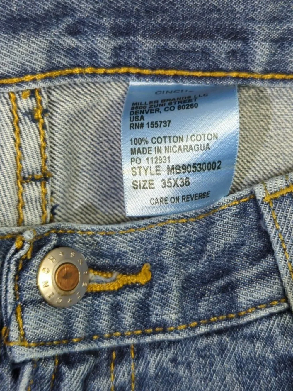 Cinch Jeans Men's 35x36 Blue Western Denim Green Label Cowboy Rodeo